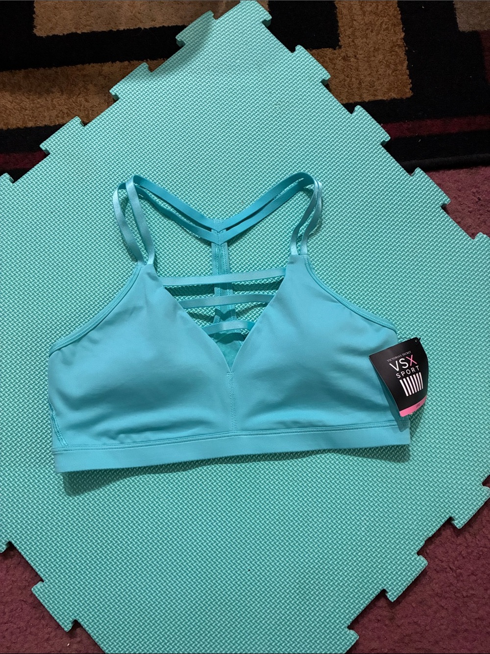 New. Victoria's Secret VSX Sport Teal Strappy Back Sports Bra